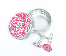Load image into Gallery viewer, Liberty cufflinks - Liberty of London cufflinks presented in a mini metal tin finished with matching Liberty fabric