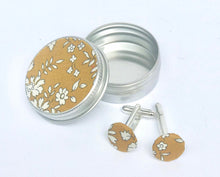 Load image into Gallery viewer, Liberty cufflinks - Liberty of London cufflinks presented in a mini metal tin finished with matching Liberty fabric