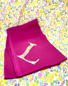 Bright personalised Liberty fabric baby muslin cloth