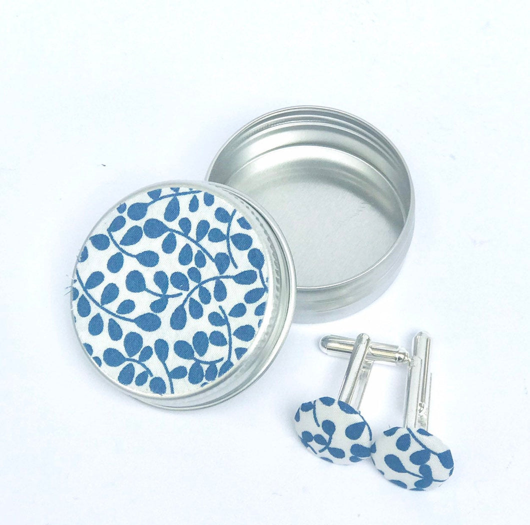 Liberty cufflinks - Liberty of London cufflinks presented in a mini metal tin finished with matching Liberty fabric