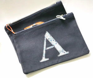 Liberty personalised zip blue bag